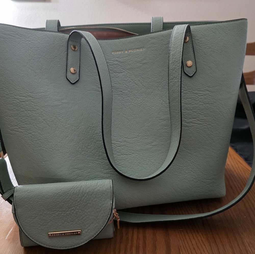 Poppy And Peonies Computer Tote Bag  with Coordinated Wallet.